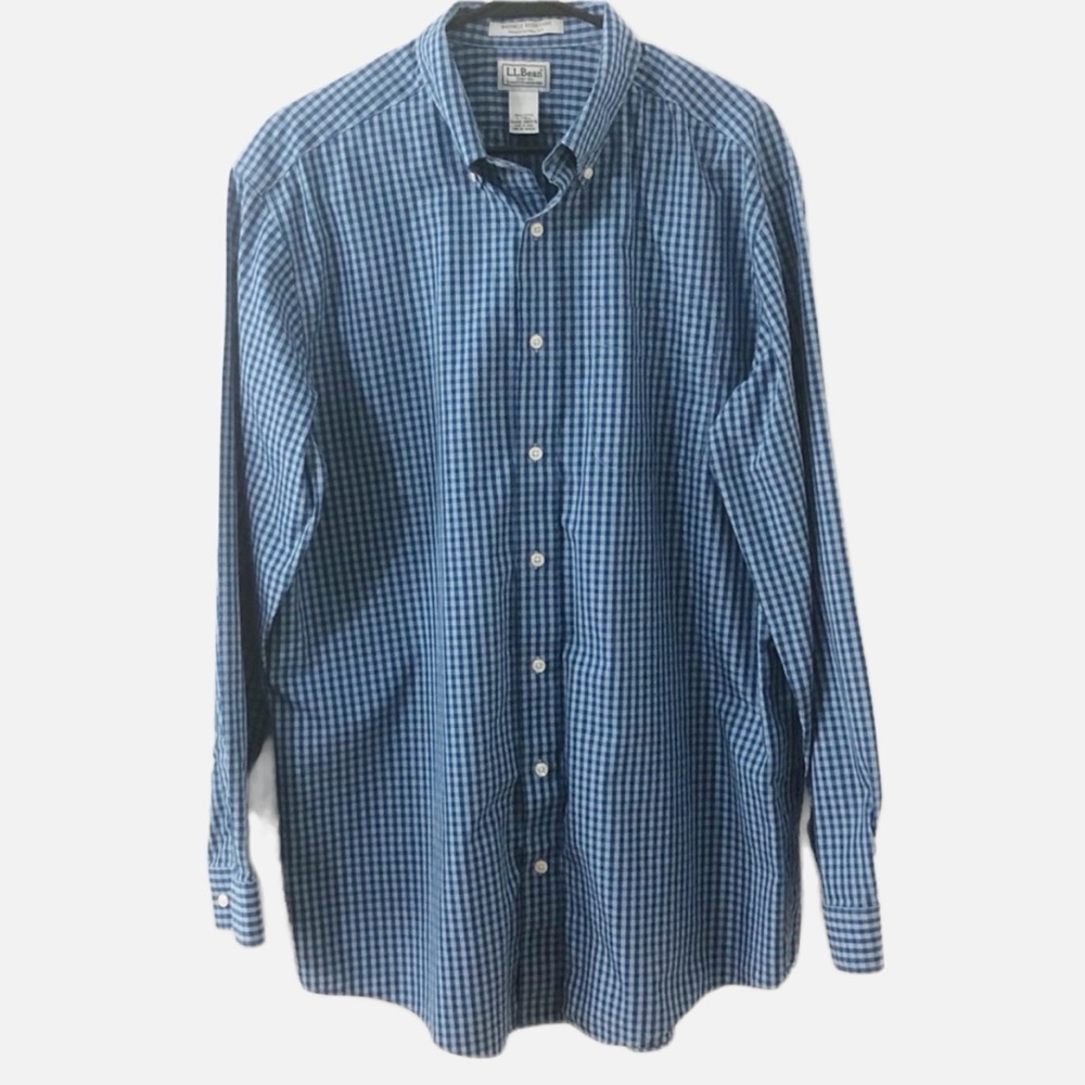 L. L. Bean Wrinkle-Free Traditional Fit Long Sleeve Gingham Print Dress Shirt 🔵
